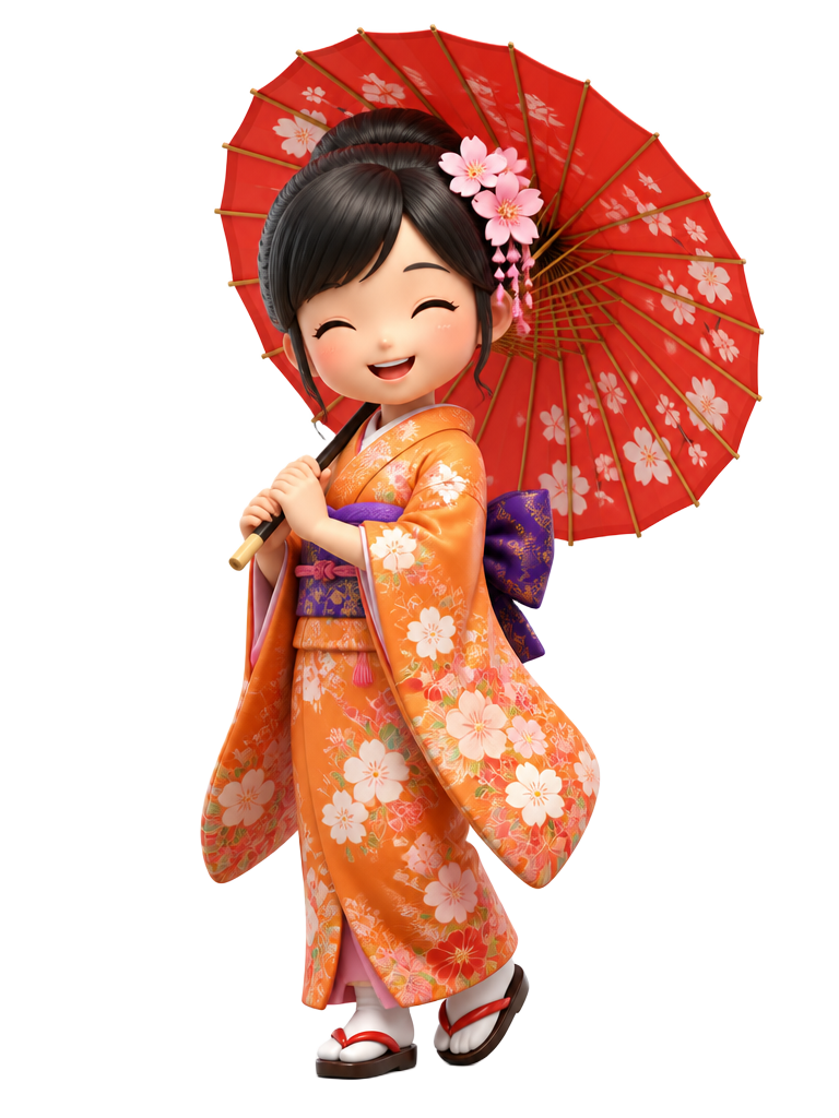 Mascote japonesinha da Rosely Doces e Salgados com guarda-sol